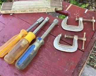 Misc. Tool Lot Nut Drivers, Clamps, Folding Ruler