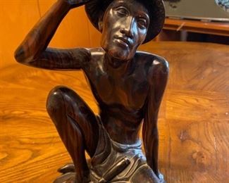 Vintage Wood Carving of Man Sitting