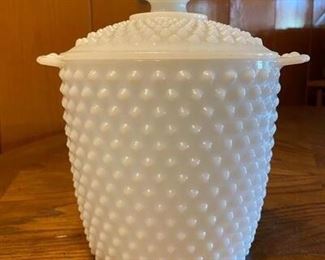 Vintage Hobnail Milk Glass Lidded Ice Bucket