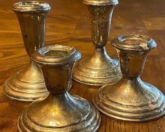 Lot of 4, Two Sets of Weighted Sterling Silver Candle Holders