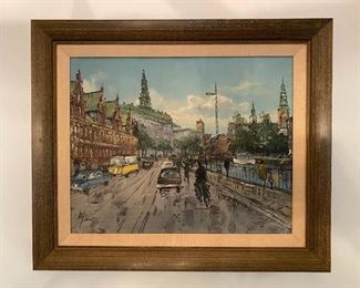 Vintage Impressionist Oil Painting City Scene France French Canal Signed