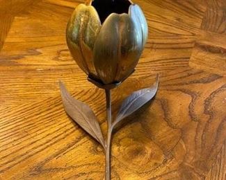 Vintage Mid Century Tulip Flower Brass Ashtray Table Art