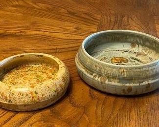 Pair of Vintage Pottery Trinket Dish Bowls Signed