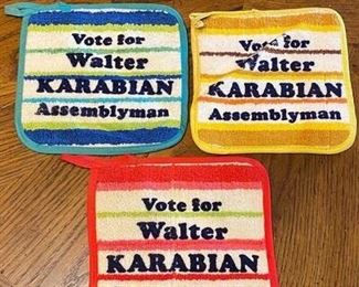 Set of 3 Political Campaign Freebie Pot Holder Give Away Walter Karabian