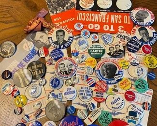Huge Lot of Political Campaign Pinback Buttons Pins Nixon Carter Scranton Kennedy Ford
