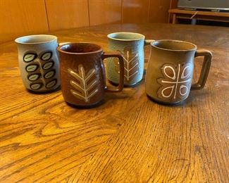 Vintage Mid Century Pottery Set of 4 Coffee Cups Mugs