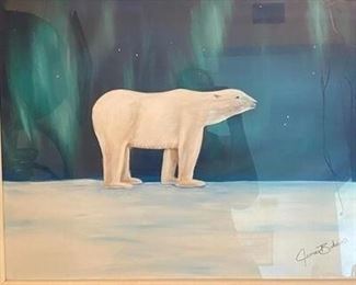 Framed and Signed Polar Bear Painting