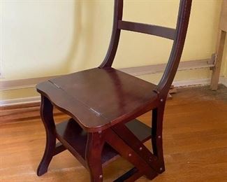 Dark Wood Desk Chair Step Stool Ladder Combo