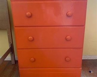 Bright Orange Vintage Three Drawer Dresser