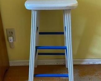 Square White Blue Painted Stool Seat