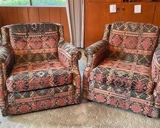 Pair of Vintage Funky Retro Southwestern Pattern Accent Club Chairs