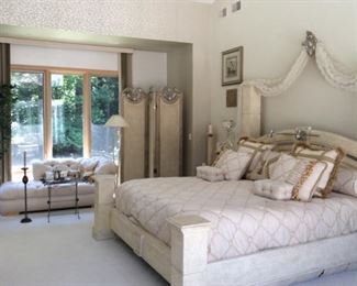 Treasures DCOTA Gotham King Bed with built-in reading lamps. Finished in French cruelle.