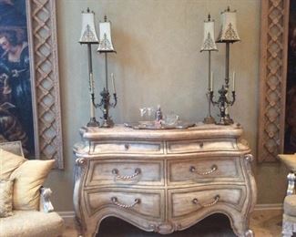 The Platt Collections hand-crafted silver bombay-style grand chest. Measures 65"W x 25" D x 44" H. Photo 1 of 2. 