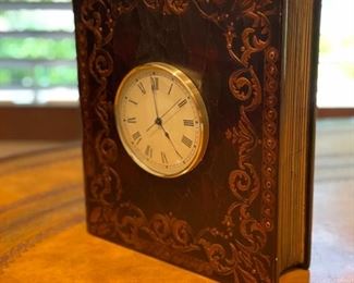 Leather book desk clock. 