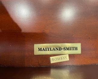 20th century regency Maitland Smith Bombay partner desk in leather with gold embossing throughout. 18 drawers in total. Ornate brass hardware. Measures 45" W x 30" H x 70"L. Photo 3 of 3. 