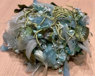 Vintage Miss Dior By CHRISTIAN DIOR light blue silk floral capulet flower hat. Circa 1960. Photo 1 of 2. 