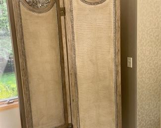 Plunkett Furniture faux croc three panel screen with silver details and trim. Each panel measures  7' H x 22" W. Photo 2 of 2. 