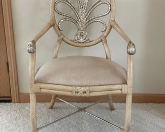 Louis XVI style faux bamboo and silver leaf arm chair - 2 available. Each measures 24" W x 20" D x 40" H. Photo 1 of 3. 