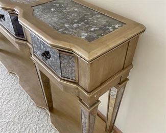 Toms-Price Hooker 3-drawer console with antiqued smoky mirror finish. Measures 72" W x 12" D x 34" H. Photo 3 of 3. 