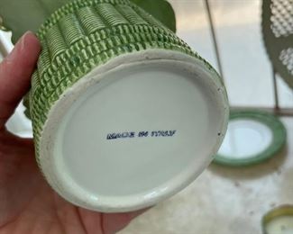 Green porcelain majolica teapot. Made in Italy. Photo 2 of 2. 