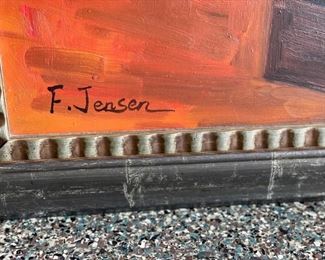 Woman at the Cabaret/Cafe by F. Jensen. Signed by artist. Measures 56" W  x 70" H. Photo 2 of 2. 