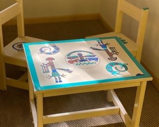Children's table and chair set with Southwestern theme. 