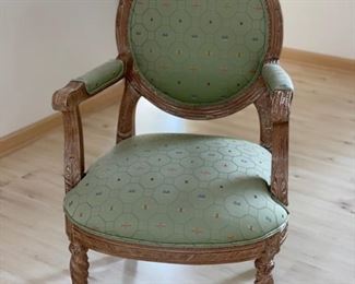 Plunkett Furniture Louis XVI style carved-wood upholstered arm chair - 2 available. Photo 1 of 2. 
