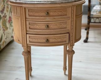Carved pine side table with granite top - 2 available. Photo 1 of 2. 