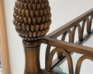 Replica French Maison Baguès-style faux bamboo side table with two mirrored shelves, pine cone finials and claw feet. Photo 1 of 2. 