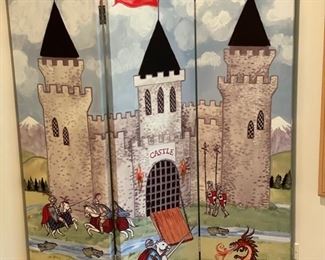 Children's medieval 3-panel screen. Each panel measures 14" W x 60" H. 