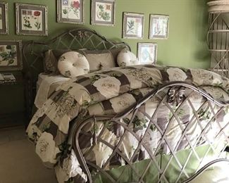 Maitland Smith Istanbul metal queen bedframe with lattice and ribbon detailing. Purchased at Judith Norman DACOTA.