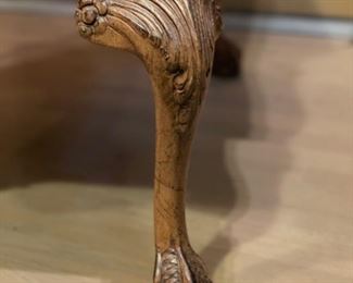 Fairfield black leather wing back chair with carved wood detailing and ball and claw feet. Photo 2 of 3. 