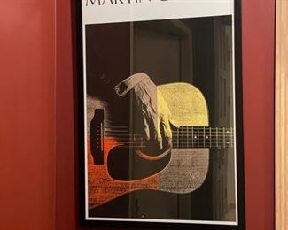 Framed Martin Guitars poster. 