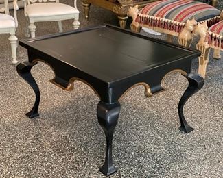 Ebony deAurora tea table with gold painted trim. Measures 30" D x 36" W x 22" H. Photo 2 of 2. 
