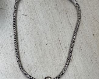 John Hardy classic braided chain necklace with diamond and white sapphire charm. First collection.