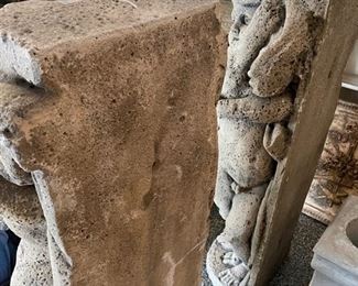 Antique limestone Putti statues -2 available.  Each measures 44" H x 17" W. Photo 3 of 3. 