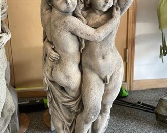 Antique limestone Putti statues -2 available.  Each measures 44" H x 17" W. Photo 2 of 3. 