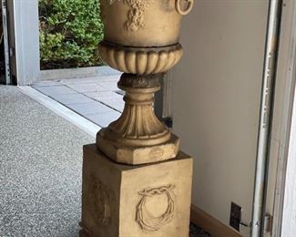 Antique Scottish Ferguslie Paisley Brown Urns & Plinths - 2 available.  Two pieces.  Each measures 13" x 13" x 50" H. Stamped by manufacturer. Photo 1 of 2. 