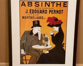 Absinthe Pernot framed poster. Measures 26' W x 34" H. 