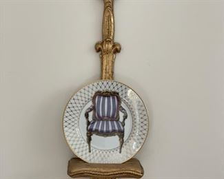Fitz & Floyd set of 4 Chaise plates. One shown. Pictured with gilt wall shelving bracket - 4 available. 