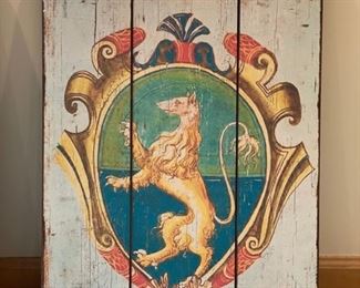 Decorative crest on wood panel - 2 available. Each measure approximately 14" W x 24" H. Photo 1 of 2. 