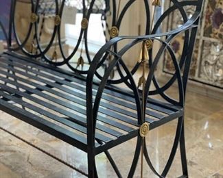 Maitland-Smith wrought iron bench with brass arrow decor. Photo 2 of 2. 
