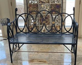 Maitland-Smith wrought iron bench with brass arrow decor. Photo 1 of 2. 
