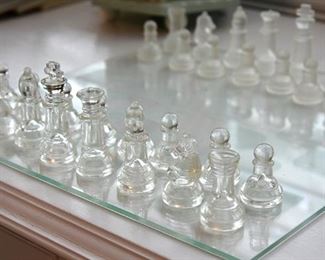 glass chess set, checkers set