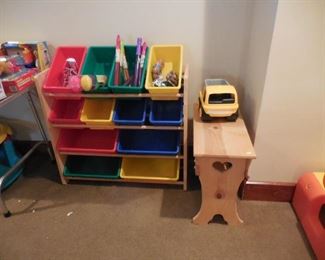 Storage organizer; small wood bench
