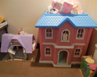 Huge doll house with furniture and smaller doll house with furniture