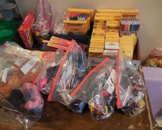 Toy cars, horses, art supplies