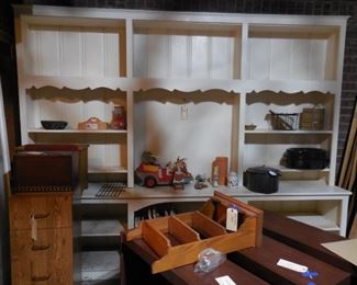 Antique wall cabinet (the doors for the upper three compartments and lower two compartments have been removed but are present and can be put back on)