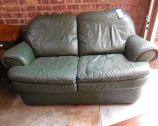 Dark Green leather loveseat