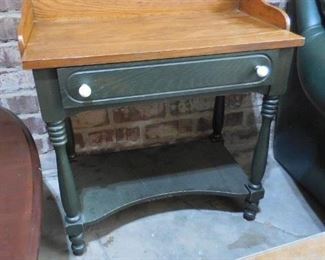 Wood hallway or entryway table with dark green legs